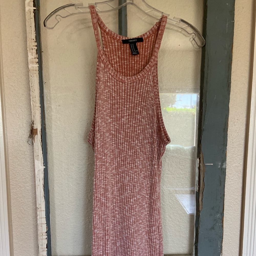 Form fitting soft red and white knit dress